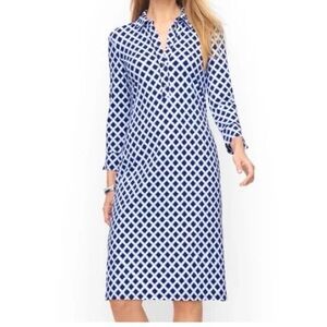 Talbots Shibori Star Jersey Shirtdress Women’s Collar Knee Length Dress